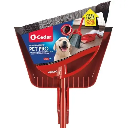 O-Cedar Pet Pro supurgi, qadam bosiladigan chang yig'ich bilan | Bir marta supurish bilan 99% ni olib tashlang | Chang yig'ich uy hayvonlari junini 3 barobar ko'proq olib tashlaydi | Mushuk va it egalari uchun sokin tozalash vositasi - O-CEDAR
