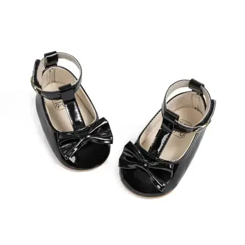 Oamico Infant Baby Girls Mary Jane Flats Non Slip Rubber Sole with Bownot Toddler First Walkers Princess Wedding Dress Shoes - OAMICO