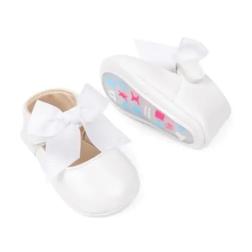 Oamico Infant Baby Girls Mary Jane Flats Non Slip Rubber Sole with Bownot Toddler First Walkers Princess Wedding Dress Shoes - 1