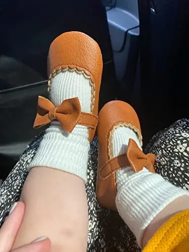 Oamico Infant Baby Girls Mary Jane Flats Non Slip Rubber Sole with Bownot Toddler First Walkers Princess Wedding Dress Shoes - 3