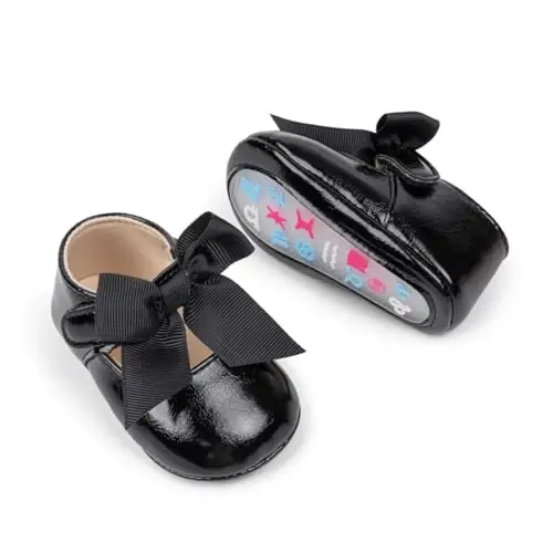 Oamico Infant Baby Girls Mary Jane Flats Non Slip Rubber Sole with Bownot Toddler First Walkers Princess Wedding Dress Shoes 