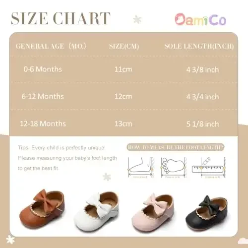 Oamico Infant Baby Girls Mary Jane Flats Non Slip Rubber Sole with Bownot Toddler First Walkers Princess Wedding Dress Shoes - 6