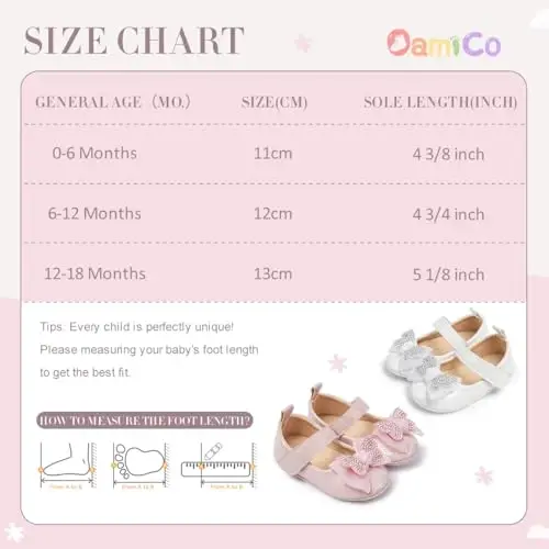 Oamico Infant Baby Girls Mary Jane Flats Non Slip Rubber Sole with Bownot Toddler First Walkers Princess Wedding Dress Shoes - 6