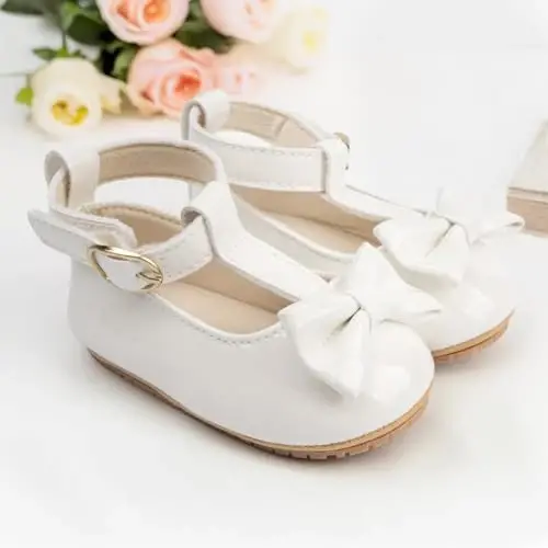 Oamico Infant Baby Girls Mary Jane Flats Non Slip Rubber Sole with Bownot Toddler First Walkers Princess Wedding Dress Shoes - 3