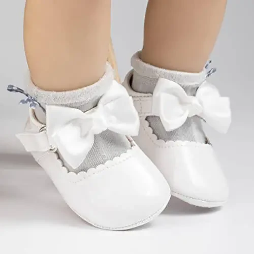 Oamico Infant Baby Girls Mary Jane Flats Non Slip Rubber Sole with Bowknot Toddler First Walkers Princess Wedding Dress Shoes - 3