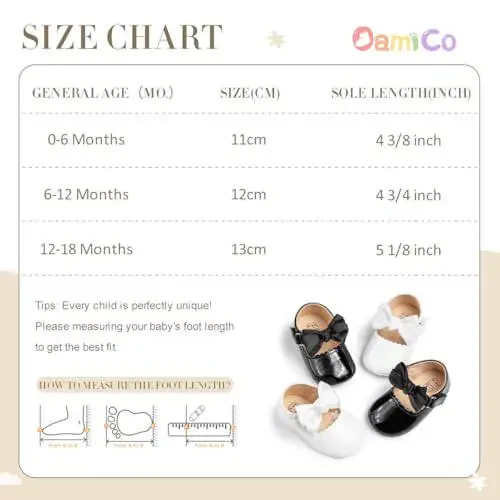 Oamico Infant Baby Girls Mary Jane Flats Non Slip Rubber Sole with Bowknot Toddler First Walkers Princess Wedding Dress Shoes - 6