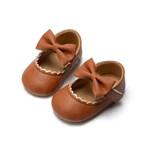Oamico Infant Baby Girls Mary Jane Flats Sirpanmaydigan kauchuk taglikli, kamonli kichkintoylar uchun birinchi qadamlar malika to'y liboslari poyabzallari - OAMICO