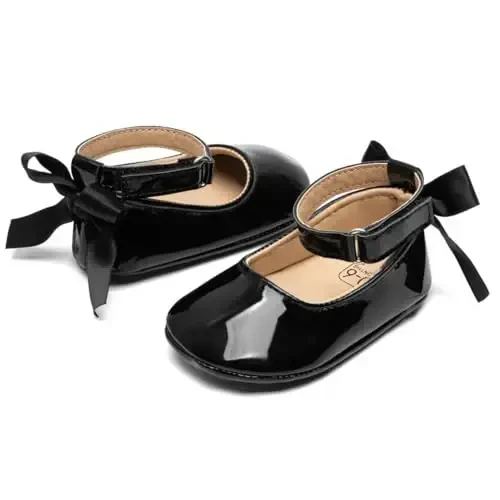 Oamico Infant Baby Girls Mary Jane Flats Sirpanmaydigan Rezina Taglik Bownot bilan Toddler First Walkers Princess To'y Liboslari Poyabzallari - OAMICO