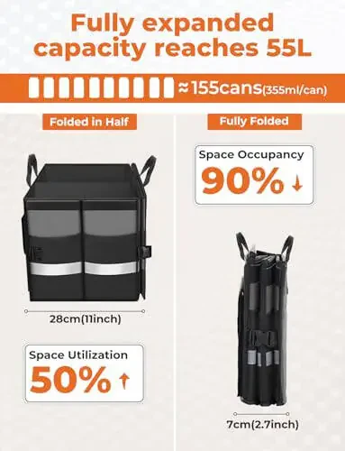 Oasser Avtobagaj Tashkilotchisi Katlanadigan Ko‘p Xonalar SUV Bagaj Tashkilotchisi Aks ettirish Chizig‘i bilan Katlanadigan Qopqoq (Standart, Kulrang) - 4