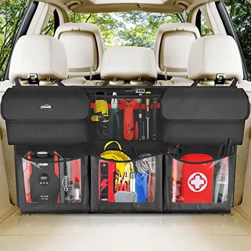 Oasser Back Seat Trunk Organizer Hanging Car Organizer Trunk Foldable Cargo Storage with 6 Large Pockets 3 Adjustable Straps 40x19inch 