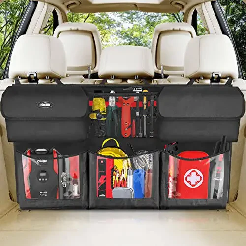 Oasser Back Seat Trunk Organizer Hanging Car Organizer Trunk Foldable Cargo Storage with 6 Large Pockets 3 Adjustable Straps 40x19inch - 1