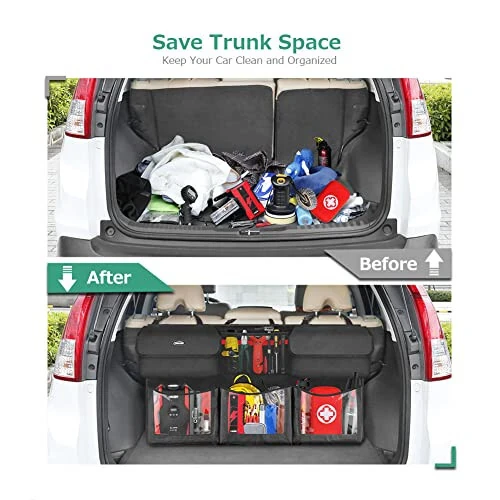 Oasser Back Seat Trunk Organizer Hanging Car Organizer Trunk Foldable Cargo Storage with 6 Large Pockets 3 Adjustable Straps 40x19inch - 2