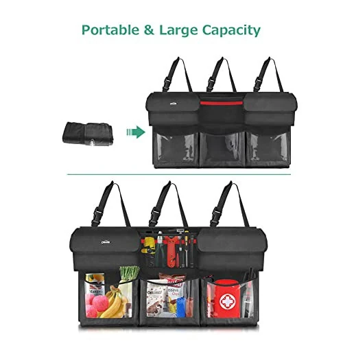 Oasser Back Seat Trunk Organizer Hanging Car Organizer Trunk Foldable Cargo Storage with 6 Large Pockets 3 Adjustable Straps 40x19inch - 5