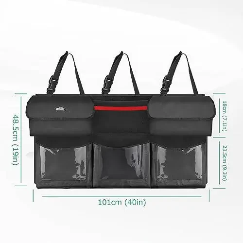 Oasser Back Seat Trunk Organizer Hanging Car Organizer Trunk Foldable Cargo Storage with 6 Large Pockets 3 Adjustable Straps 40x19inch - 6