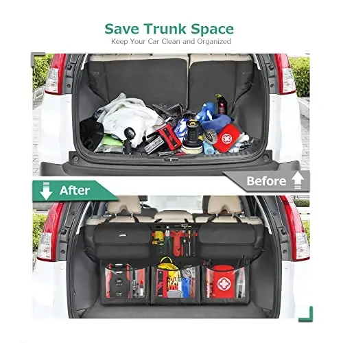Oasser Back Seat Trunk Organizer Hanging Car Organizer Trunk Foldable Cargo Storage with 6 Large Pockets 3 Adjustable Straps 40x19inch - 2
