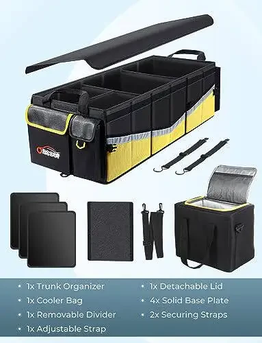 Oasser Trunk Organizer with Cooler Bag, Large Collapsible Car Trunk Organizer for SUV with Multi Compartments, Car Storage Organizer Grocery with Lid for Sedan (Extra Large, Black&Yellow) - 6