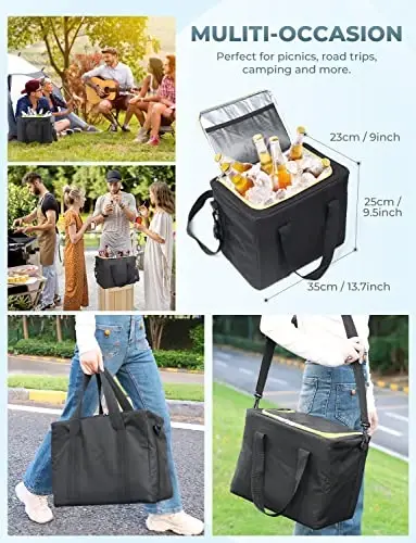 Oasser Trunk Organizer with Cooler Bag 95L, Bearing 110lb No Deformation, Collapsible with Multi Compartments, 20L Removable Insulated Bag, Foldable Lid, Non Slip Bottom, 2 Straps (Black&Yellow) - 5