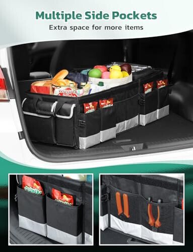 Oasser Trunk Organizer with Cooler Bag, Large Collapsible Car Trunk Organizer for SUV with Multi Compartments, Car Storage Grocery with Lid (Extra Large, Black&Grey) - 5