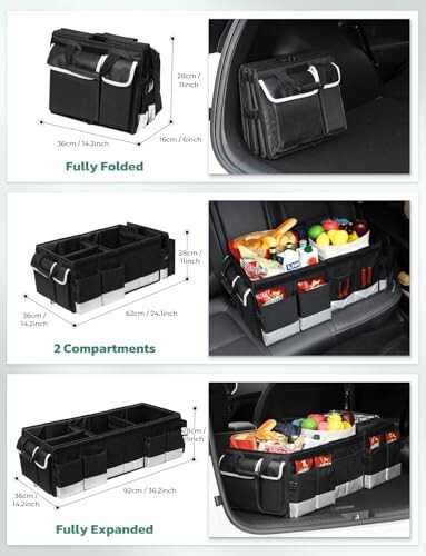 Oasser Trunk Organizer with Cooler Bag, Large Collapsible Car Trunk Organizer for SUV with Multi Compartments, Car Storage Grocery with Lid (Extra Large, Black&Grey) - 6