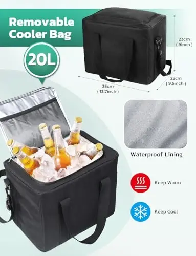 Oasser Trunk Organizer with Cooler Bag 95L, Bearing 110lb No Deformation, Collapsible with Multi Compartments, Removable Insulated Bag, Foldable Lid, Non Slip Bottom, 2 Adjustable Straps (Black&Grey) - 5