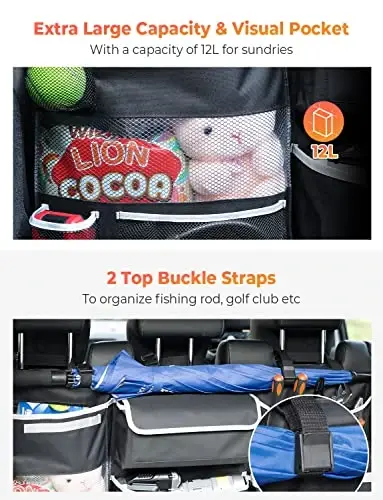 Oasser Car Storage Organizer yangi versiyasi, SUV Truck MPV VAN uchun 10 xil funktsional saqlash sumkalari bilan osilgan yukxona organizatori - 5