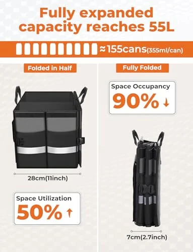 Oasser Car Trunk Organizer Collapsible Multi Compartments SUV Trunk Organizer with Reflective Strip Foldable Cover (Standard, Grey) - 4