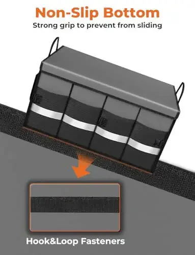 Oasser Car Trunk Organizer Collapsible Multi Compartments SUV Trunk Organizer with Reflective Strip Foldable Cover (Standard, Grey) - 5