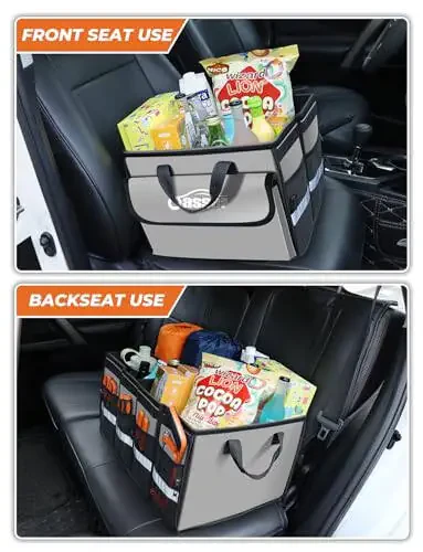 Oasser Car Trunk Organizer Collapsible Multi Compartments SUV Trunk Organizer with Reflective Strip Foldable Cover (Standard, Grey) - 7