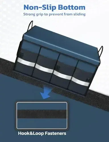 Oasser Car Trunk Organizer Collapsible Multi Compartments Trunk Organizer for SUV with Foldable Cover Reflective Strip (Standard, Blue) - 5