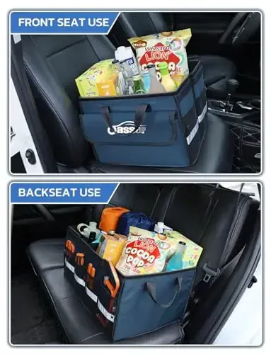 Oasser Car Trunk Organizer Collapsible Multi Compartments Trunk Organizer for SUV with Foldable Cover Reflective Strip (Standard, Blue) - 7