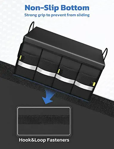 Oasser Car Trunk Organizer, Collapsible Waterproof Multi Compartments Car Storage Organizer with Foldable Cover Reflective Strip (Standard, Black) - 5