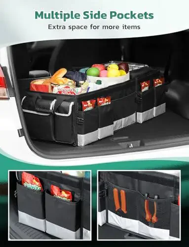 Oasser Trunk Organizer with Cooler Bag, Large Collapsible Car Trunk Organizer for SUV with Multi Compartments, Car Storage Organizer Grocery with Lid for Sedan Black&Grey - 5