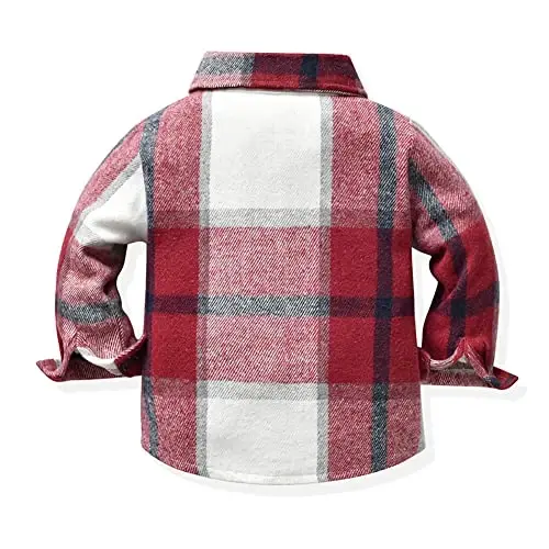 OBEEII Toddler Boys Girls Plaid Flannel Shirts Jacket Long Sleeve Lapel Button Down Shacket Fall Outerwear for Kids - 2