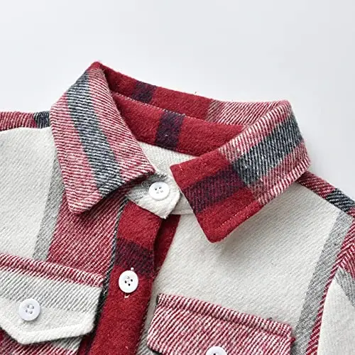 OBEEII Toddler Boys Girls Plaid Flannel Shirts Jacket Long Sleeve Lapel Button Down Shacket Fall Outerwear for Kids - 3