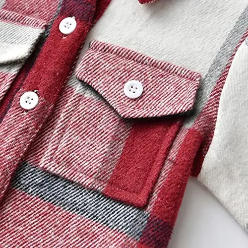 OBEEII Toddler Boys Girls Plaid Flannel Shirts Jacket Long Sleeve Lapel Button Down Shacket Fall Outerwear for Kids - 4