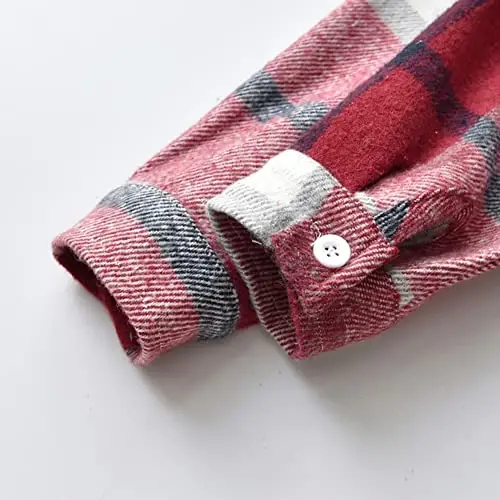 OBEEII Toddler Boys Girls Plaid Flannel Shirts Jacket Long Sleeve Lapel Button Down Shacket Fall Outerwear for Kids - 5