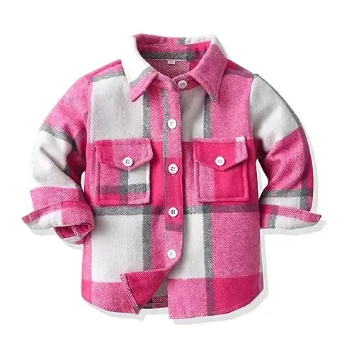 OBEEII Toddler o'g'il bolalar qizlar katakli flanel ko'ylaklar ko'ylagi uzun qisma lapel tugmachali shacket kuzgi bolalar uchun ustki kiyim - 1
