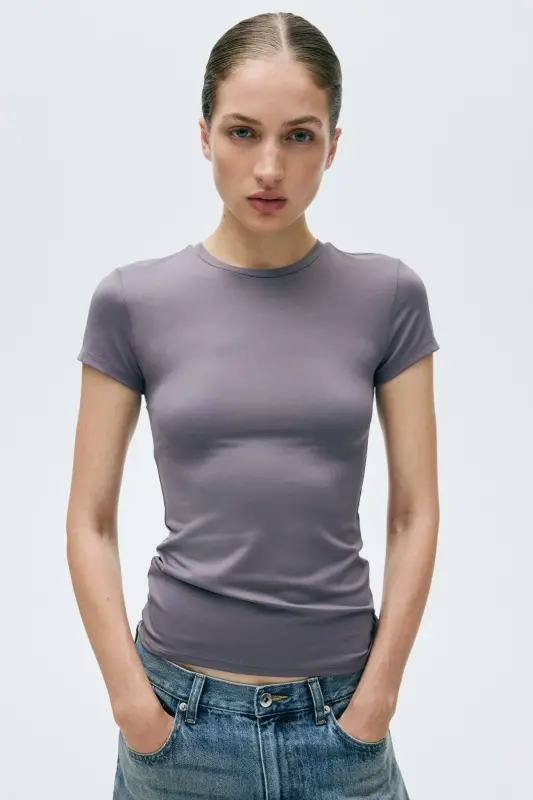 Облегающая футболка из микрофибры - Светлый пыльно-фиолетовый - H&M