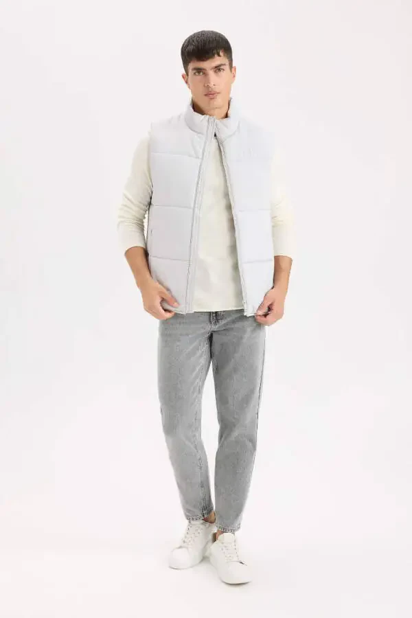 Облегающий жилет на молнии с воротником-стойкой, светло-серый - 2