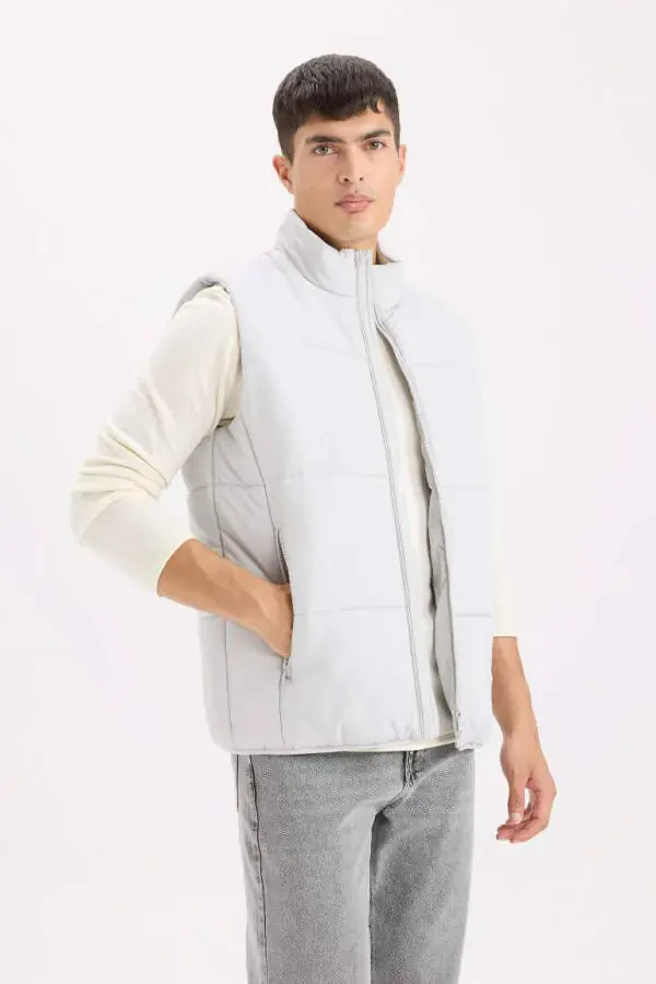 Облегающий жилет на молнии с воротником-стойкой, светло-серый - 3