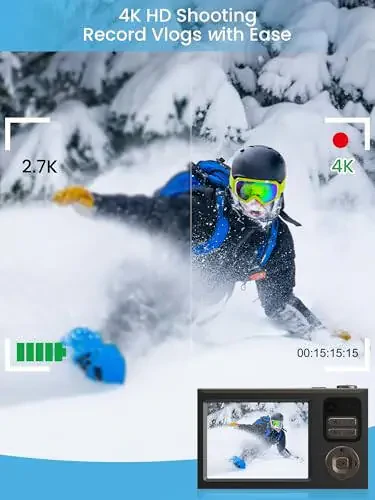 Обновленная цифровая камера для подростков, цифровая камера FHD 4K 68MP с автофокусировкой, 32 ГБ SD-картой 16-кратным зумом, камеры для фотографии, компактная камера для фотосъемки для подростков, мальчиков, девочек, детей, камера для начинающих - 6