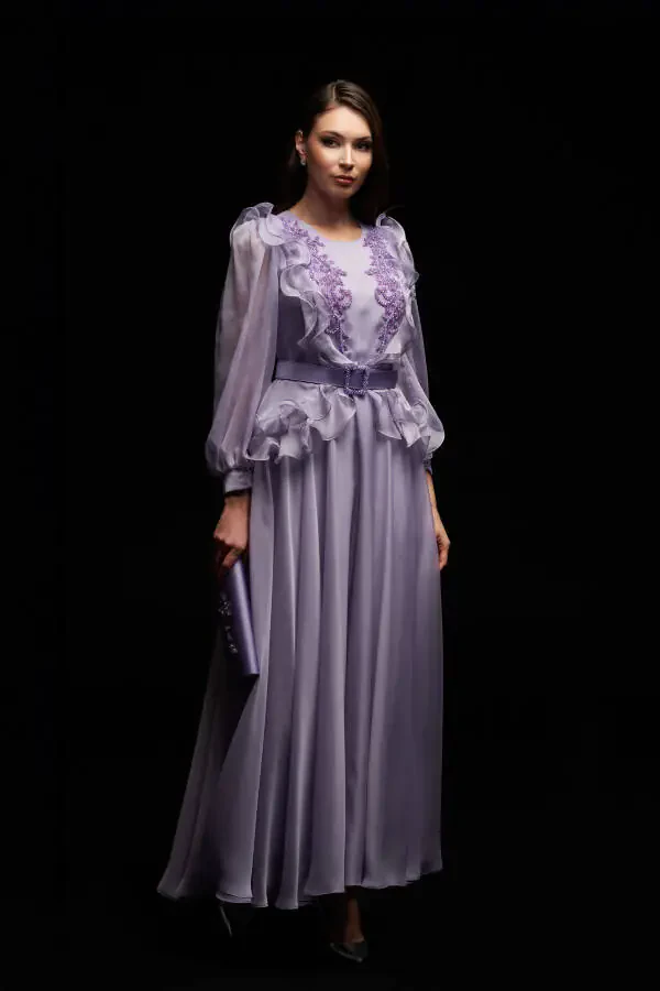 Обработка детальная Длинное вечернее шифоновое платье - Сиреневый - 2