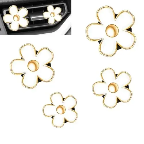 OBTANIM 4 PCS Car Air Vent Clips White Daisy Flower Car Air Freshener Clip Air Conditioning Outlet Clip for Car Interior Decoration Accessories (4 Size) - 1
