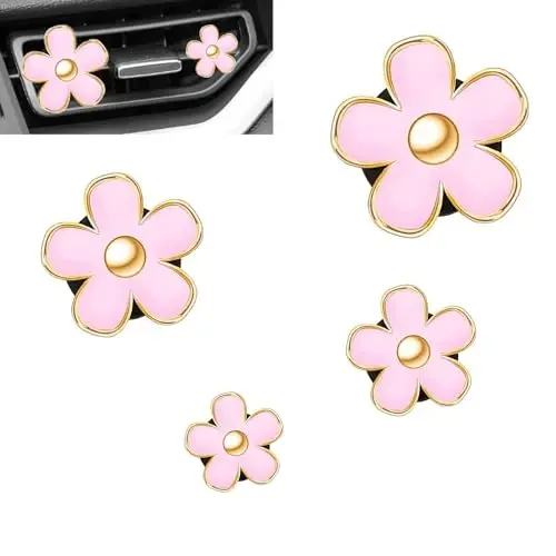 OBTANIM 4 PCS Car Air Vent Clips Pink Daisy Flower Car Air Freshener Clip Air Conditioning Outlet Clip for Car Interior Decoration Accessories (4 Size) - OBTANIM