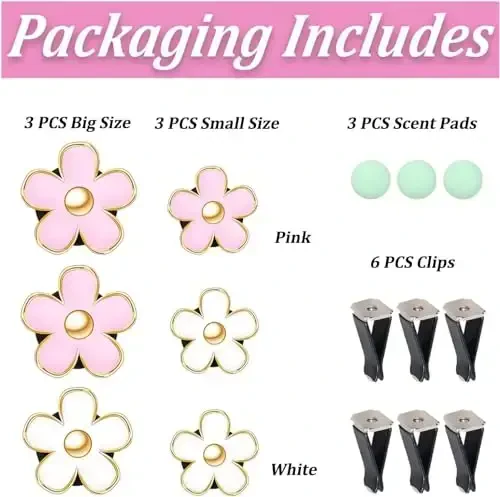 OBTANIM 6 PCS Car Air Vent Clips Colorful Daisy Flower Car Air Freshener Clip Air Conditioning Outlet Clip for Car Interior Decoration Accessories (2 Size, White, Pink) - 3