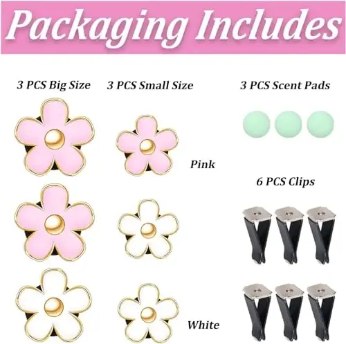 OBTANIM 6 PCS Car Air Vent Clips Colorful Daisy Flower Car Air Freshener Clip Air Conditioning Outlet Clip for Car Interior Decoration Accessories (2 Size, White, Pink) - 4
