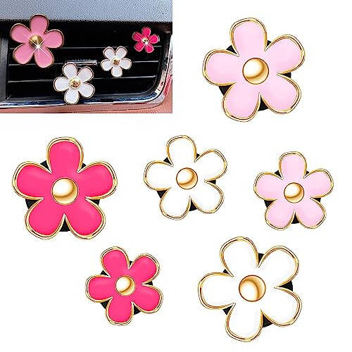 OBTANIM 6 PCS Car Air Vent Clips Colorful Daisy Flower Car Air Freshener Clip Air Conditioning Outlet Clip for Car Interior Decoration Accessories (2 Size, White, Pink, Red) - 8