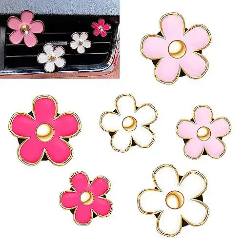 OBTANIM 6 PCS Car Air Vent Clips Colorful Daisy Flower Car Air Freshener Clip Air Conditioning Outlet Clip for Car Interior Decoration Accessories (2 Size, White, Pink, Red) - 8