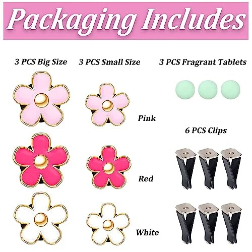 OBTANIM 6 PCS Car Air Vent Clips Colorful Daisy Flower Car Air Freshener Clip Air Conditioning Outlet Clip for Car Interior Decoration Accessories (2 Size, White, Pink, Red) - 10