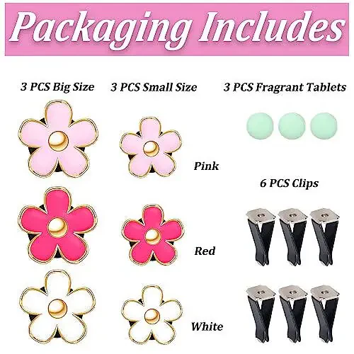 OBTANIM 6 PCS Car Air Vent Clips Colorful Daisy Flower Car Air Freshener Clip Air Conditioning Outlet Clip for Car Interior Decoration Accessories (2 Size, White, Pink, Red) - 10